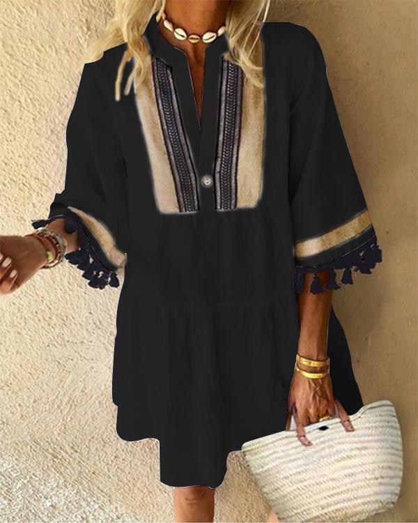 Contrast Color Tassel Casual Dress