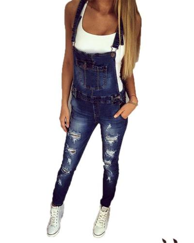 2020 Women's Casual Holiday Hollow Out Denim Jumpsuit