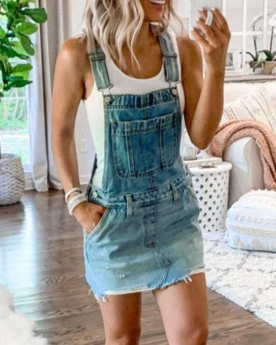 Women Casual Denim Romper Mini Dress