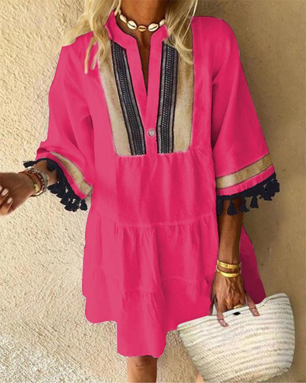 Contrast Color Tassel Casual Dress