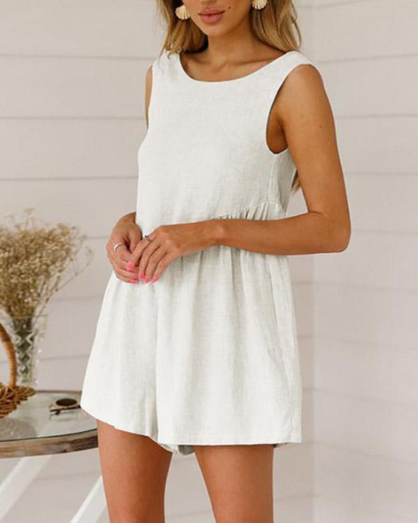 Sleeveless Loose Solid Casual Romper Jumpsuit