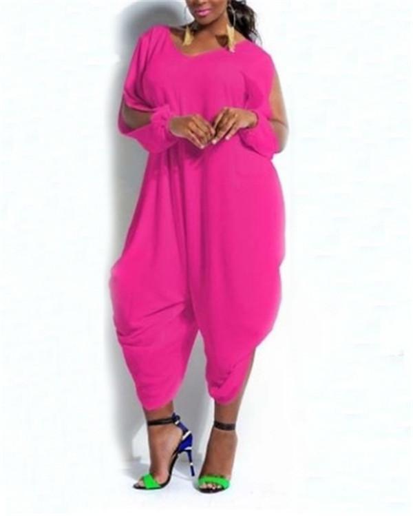 Solid V-collar Polychromatic Jumpsuit