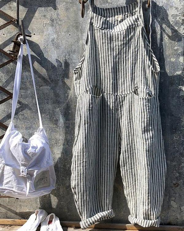 Strap Striped Jumpsuit Wide Leg Pants