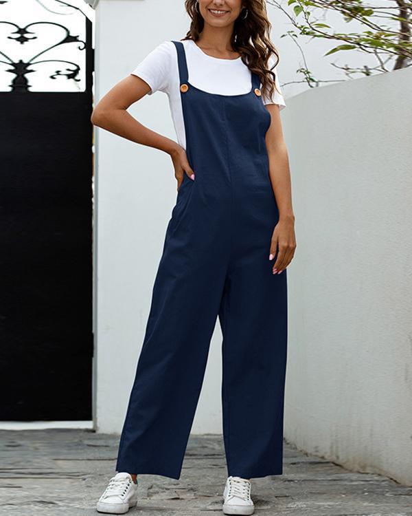 Women Button Decor Thick Strap Casual Outfit Jumpsuits