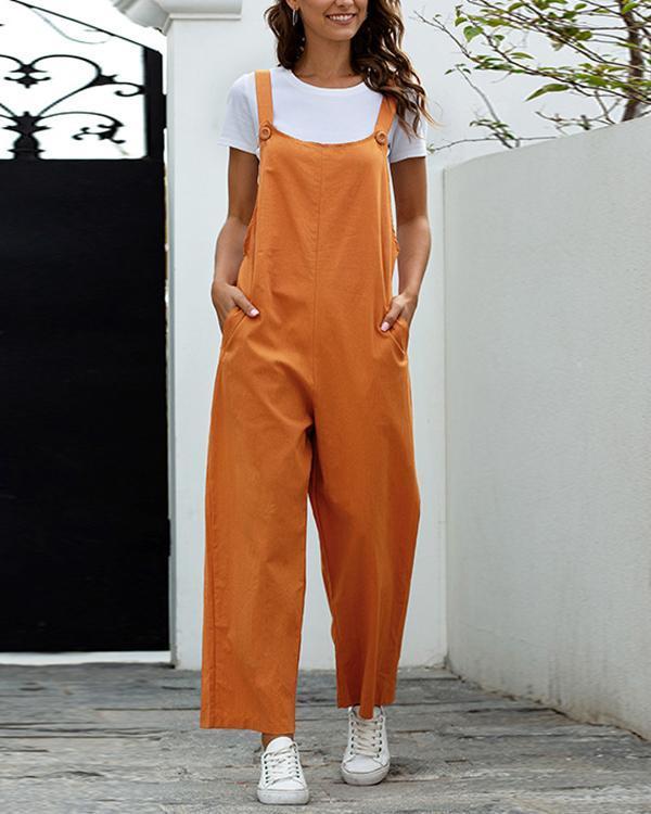 Women Button Decor Thick Strap Casual Outfit Jumpsuits