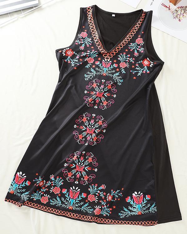 Tribal Print V Neck Sleeveless Casual Dress