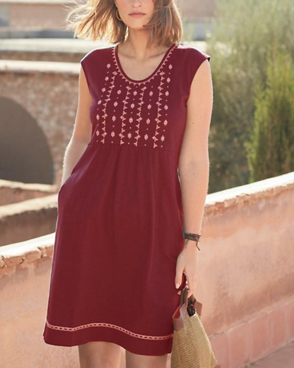 Casual Embroidered Sleeveless Dresses