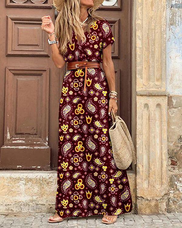 Women Casual Vacation Printed Maxi Dresses