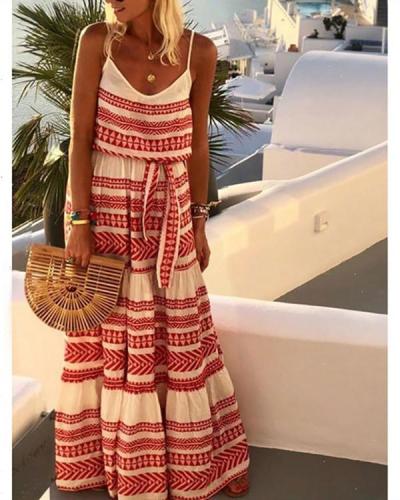 Summer Boho Plus Size V Neck Gallus Maxi Dress