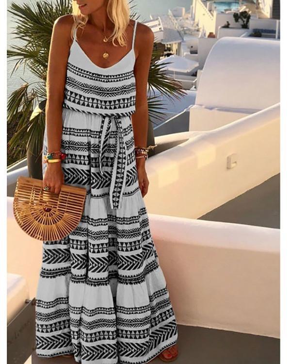 Summer Boho Plus Size V Neck Gallus Maxi Dress