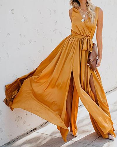Solid Sleeveless A-line Casual/Vacation Maxi Dresses
