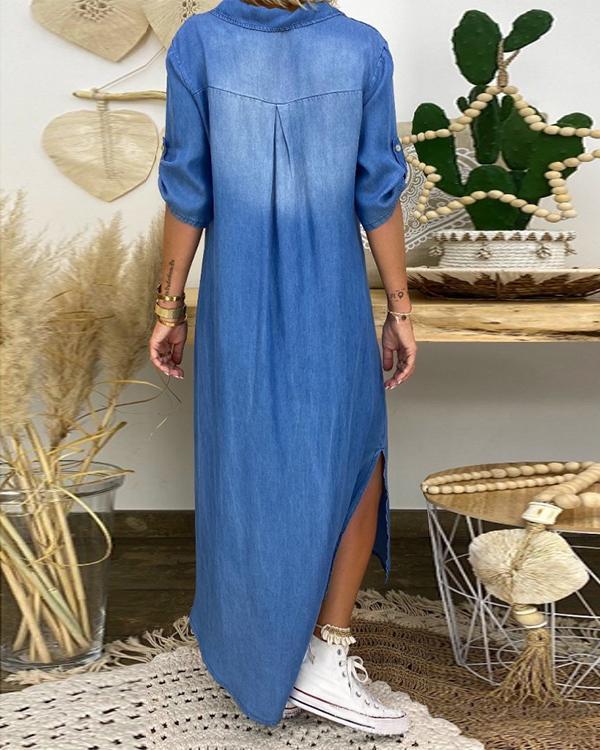 US$ 40.09 - Women's Half Sleeve Denim Maxi Dress - www.narachic.com