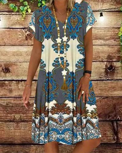 Casual V Neck Printed Women Dresses