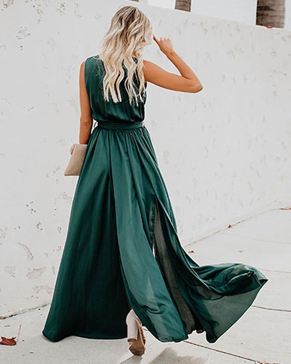 Solid Sleeveless A-line Casual/Vacation Maxi Dresses