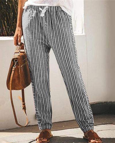 Striped Casual Elastic Waist Wide Leg Pants