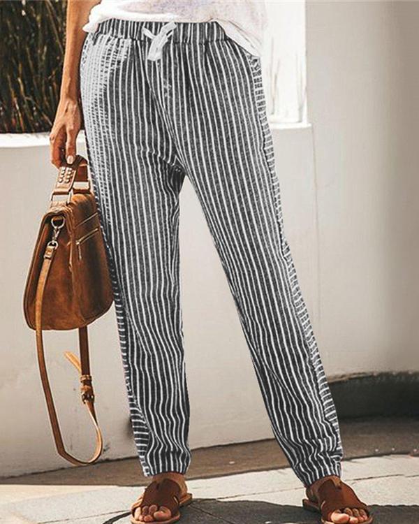 Striped Casual Elastic Waist Wide Leg Pants