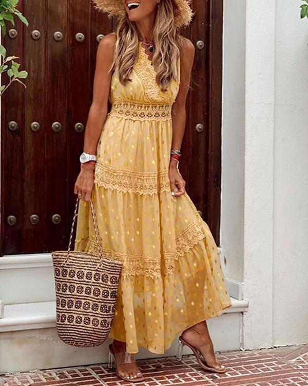 Sleeveless Lace A-line Casual/Vacation Maxi Dresses