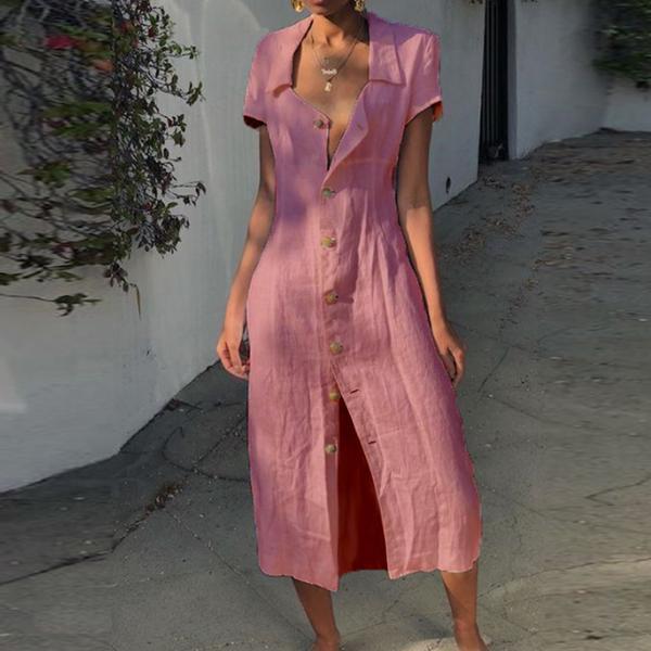 summer buttoned solid casual shirt dresses