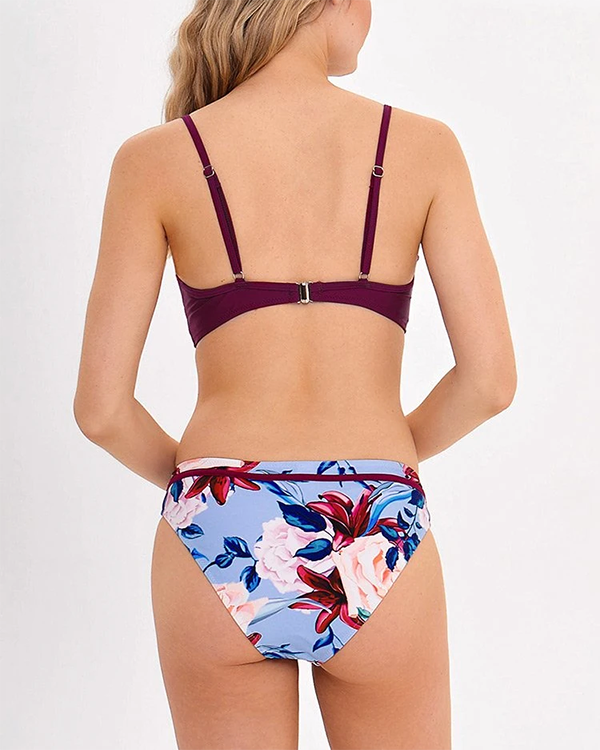 Printed Bikini High Waist Halter Swimsuit