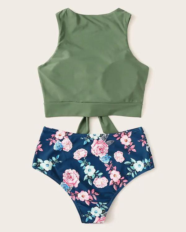 Print Bikini High Waist Split Swimsuit