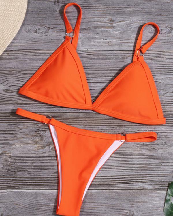 Solid Color Triangle Bikini Split Swimsuit