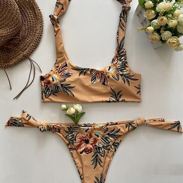 Sexy Tied Straps Floral Bikini Set