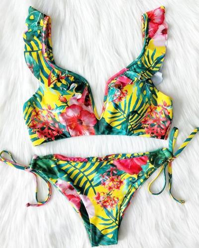 Triangle Floral Print Bikini Set