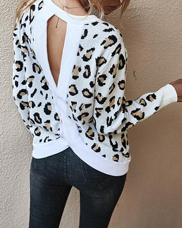 Leopard Casual Open Back Sweater