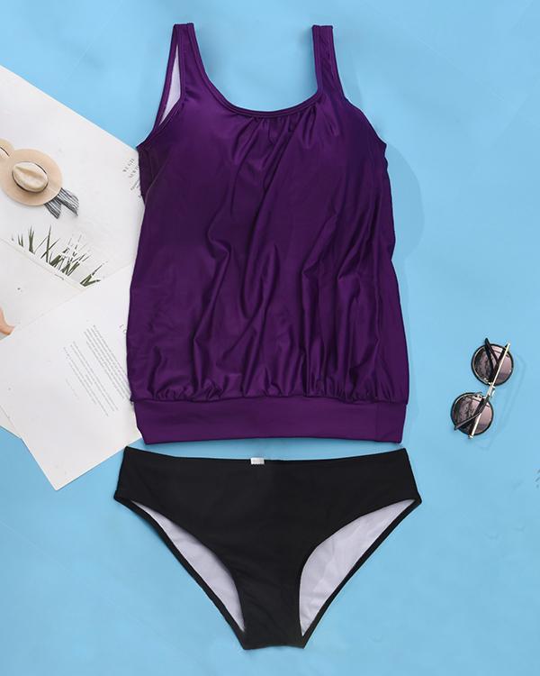 Plus Size Solid Color Strap Tankini