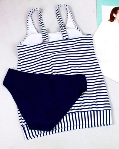 Striped Print Loose Tankini