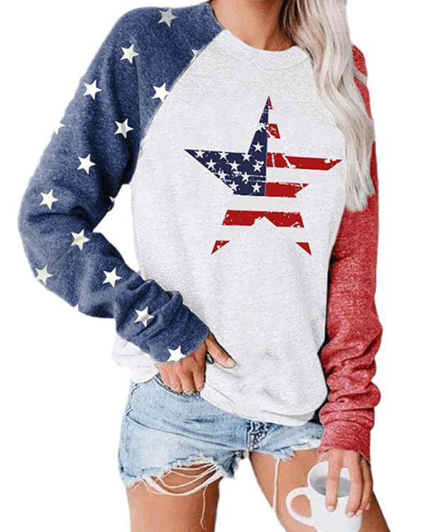 Plus Size Long Sleeve Letter Printed Color Stitching Top