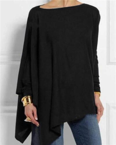 Solid Long Sleeve Crew Neck Casual Irregular Blouses Tops