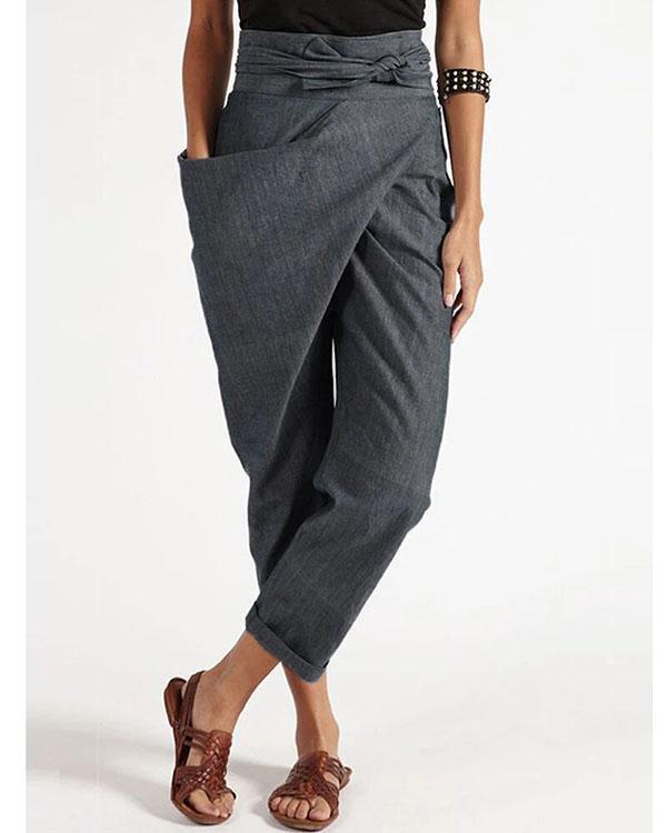 Casual Wrap Pocket Irregular Plus Size Harem Pants With Belt