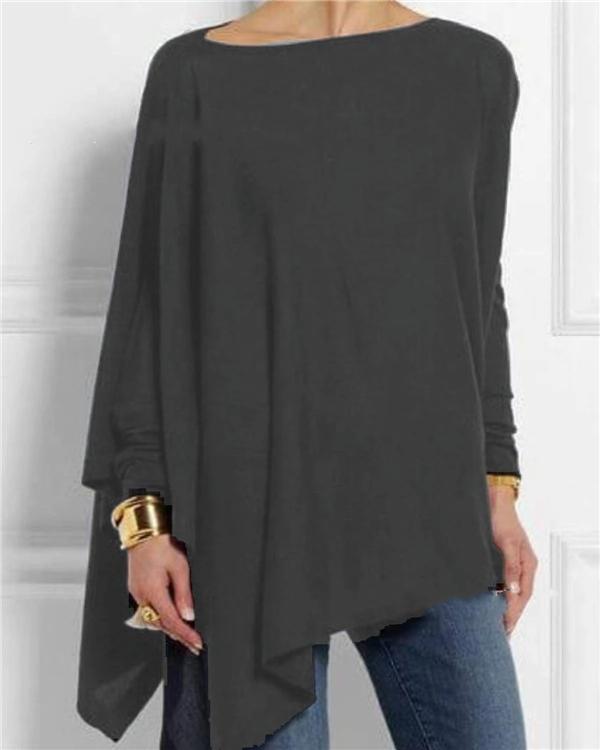 Solid Long Sleeve Crew Neck Casual Irregular Blouses Tops