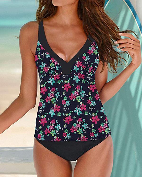 Floral Print Strap Bohemian Tankinis Swimsuits