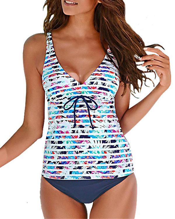 Floral V-Neck Sexy Plus Size Tankinis Swimsuits