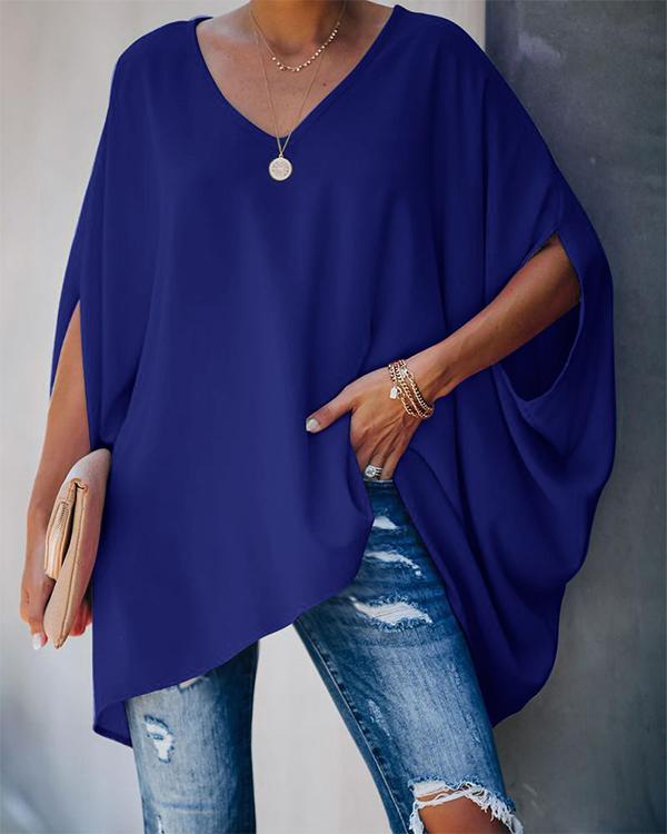 Women Solid Color Half Sleeve Loose Blouses