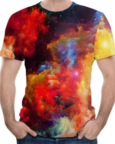 Men's Sports Active Cotton Print Round Neck T-shirt