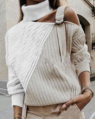 Women's off-the-shoulder long sleeve colorblock sweater
