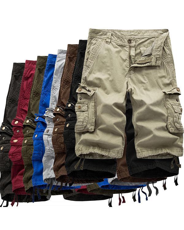 Men's Summer Cargo Solid Soft Multi-Pocket Shorts