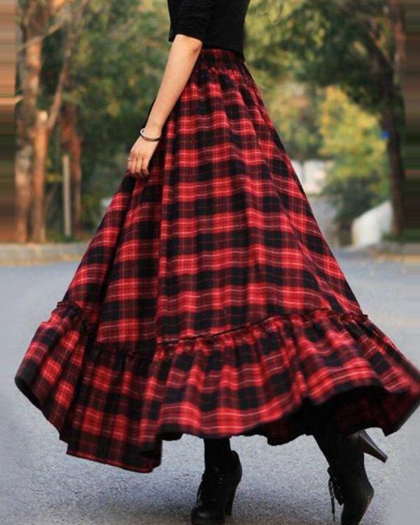Vintage A Line Skirt Plaid Dress