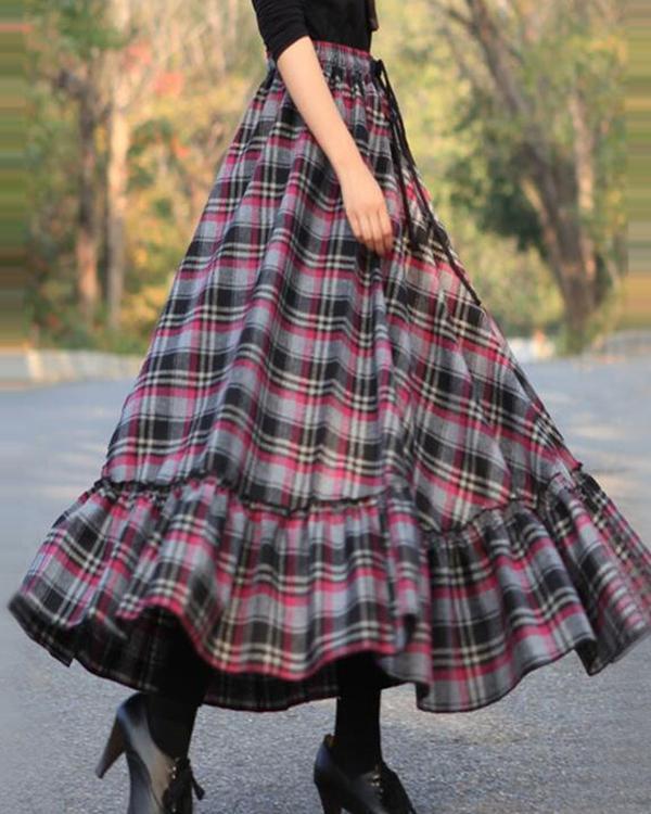 Vintage A Line Skirt Plaid Dress