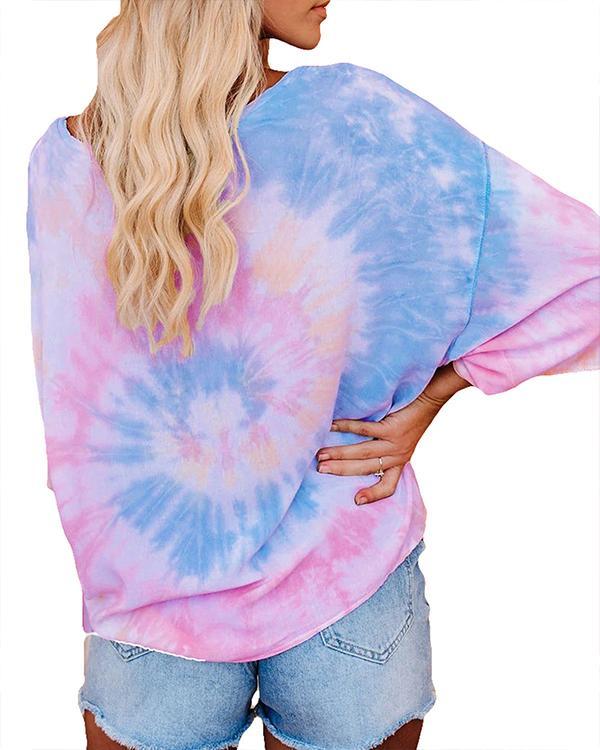 Women Tie-dye Printed 3/4 Sleeve Bandage Blouses