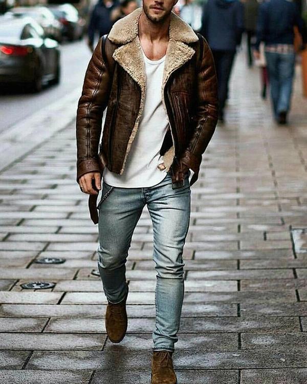 Lapel Velvet Long Sleeve Leather Jacket