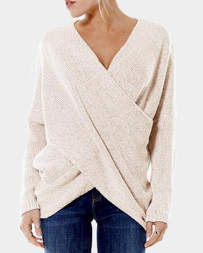 New Women's Fashion Cross Front Irregular Hem Sweaters Jumper