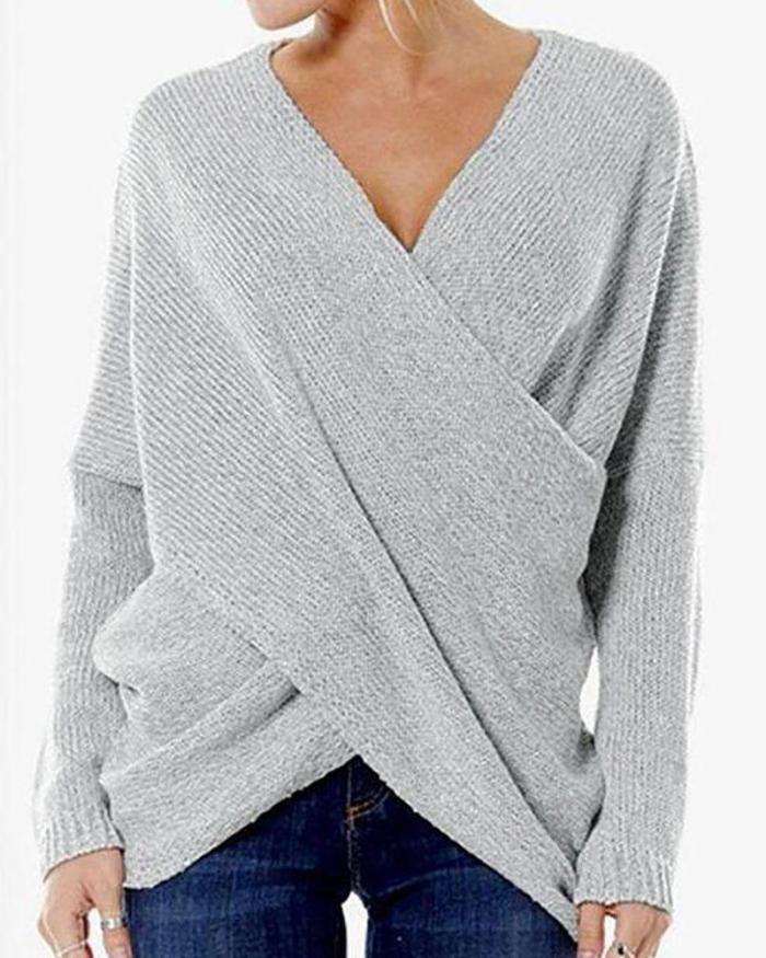 New Women's Fashion Cross Front Irregular Hem Sweaters Jumper