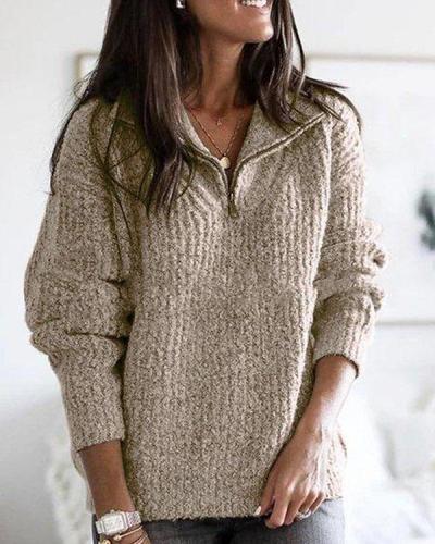 Plus Size Long Sleeve Plain V Neck Casual Sweater