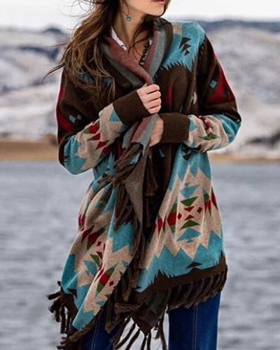 Multicolor Boho Color-Block Patchwork Cotton-Blend Outerwear