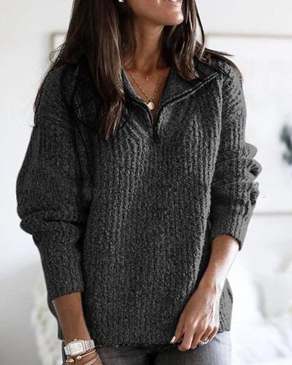 Plus Size Long Sleeve Plain V Neck Casual Sweater