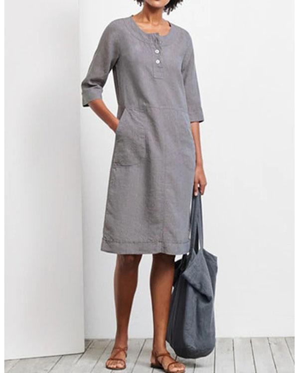 Holiday Linen Women Pocket Dress